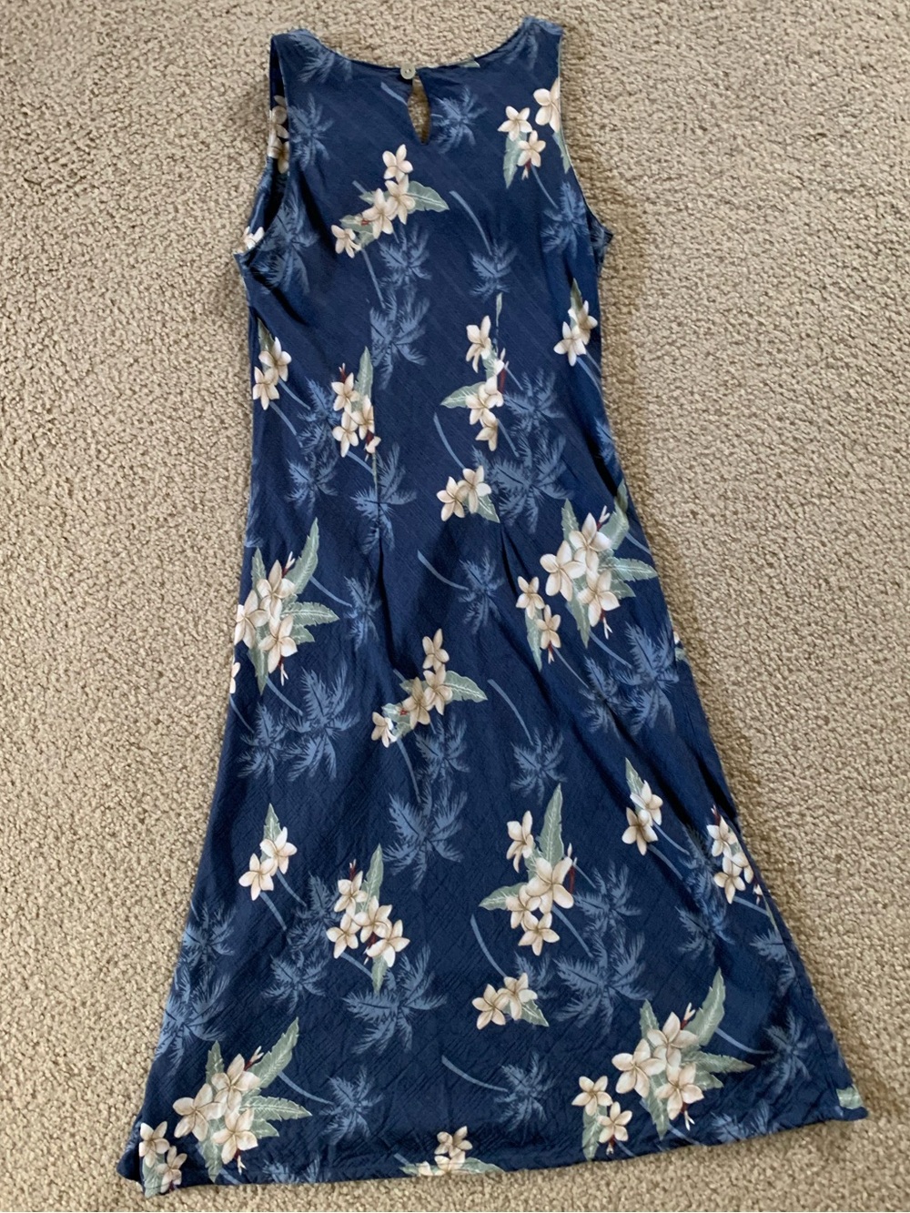 Vintage Coconut Breeze Hawaii Blue Orchid Rayon Midi Dress S